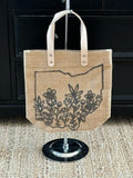 Jute Tote Bag  Ohio Design Leather Handle - Small