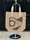 Jute Tote Bag  Ohio Design Leather Handle - Small