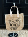 Jute Tote Bag  Ohio Design Leather Handle - Small