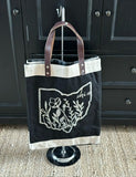 Jute Tote Bag  Ohio Design Leather Handle - Large