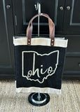 Jute Tote Bag  Ohio Design Leather Handle - Large