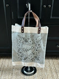 Jute Tote Bag  Ohio Design Leather Handle - Large