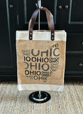 Jute Tote Bag  Ohio Design Leather Handle - Large