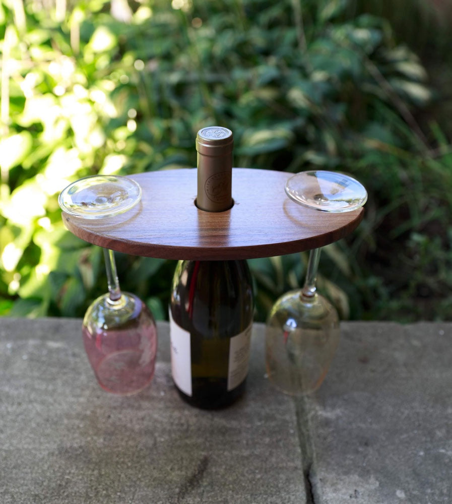 Handmade Wood Wine Caddy, Wine Bottle Holder, Wine Glass Holder