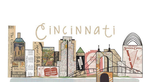 Cincinnati Skyline Vintage Print 11 X17 - Celebrate Local, Shop The Best of Ohio