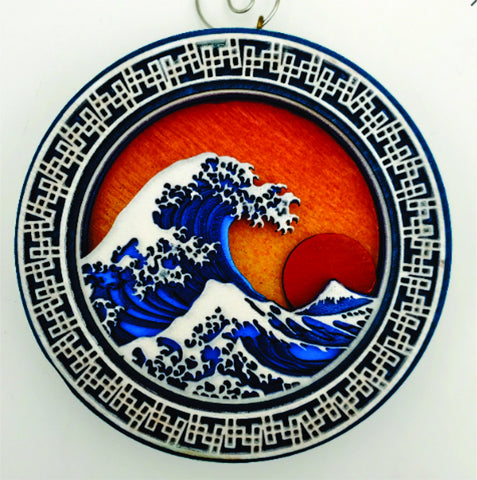 Sunset of The Great Wave of Kanagawa - 3D Multilayer  Wood Shadowbox Ornament