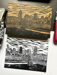 City Skyline Linoleum Ink Print - Ohio Cities
