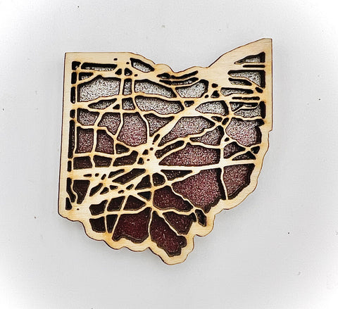 State of Ohio Multilayer Wood Road Map Magnet