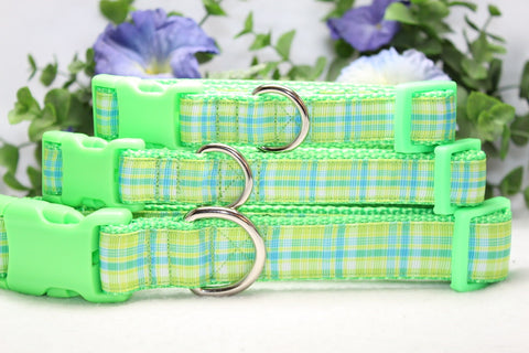 Green Plaid Dog Collar