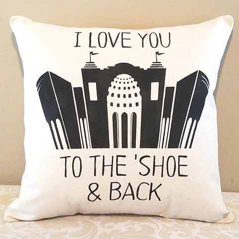 To The Shoe and Back Throw Pillow 14x14 Inch - Celebrate Local, Shop The Best of Ohio