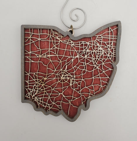 State of Ohio Highway Map 3 D Multilayer Wood Ornament