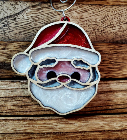 Santa Face Resin Wood Ornament