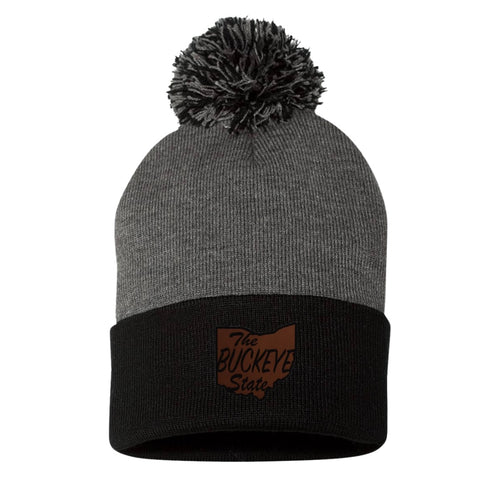 The Buckeye State Grey and Black Pom Pom Beanie