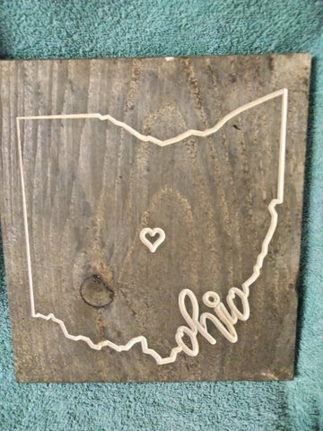 Ohio Heart Etched Rustic Wood Wall Hanging
