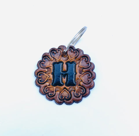 Scalloped Heart Initial Leather Key Ring