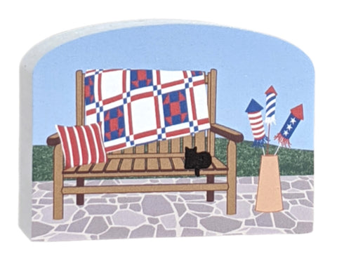 Patriotic Quilt Bench Wood Shelf Sitter