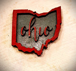 Script Ohio Scarlet Gray 3D Wood Magnet