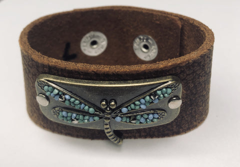 Dragon Fly Inspiration Leather Bracelet  1.25in