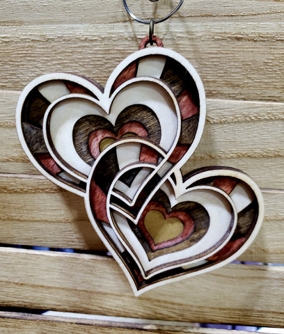 Double Heart Link 3 D Multilayered Wood Ornament
