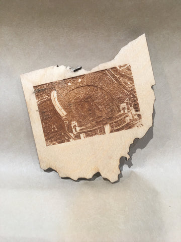 State of Ohio Shaped Coaster with OSU Etching Ohio Stadium