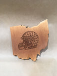 State of Ohio Shaped Coaster with OSU Etchings Helmet
