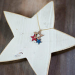 Triple Star Walnut Wood Red White and Blue  Necklace