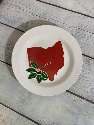 Ohio Map Buckeye Leaf Small Ceramic Rimmed Plate