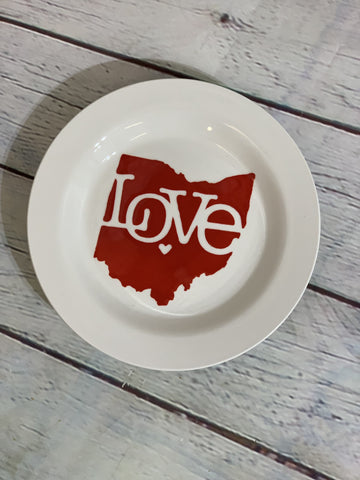 Love Ohio Map Small Ceramic Rimmed Plate