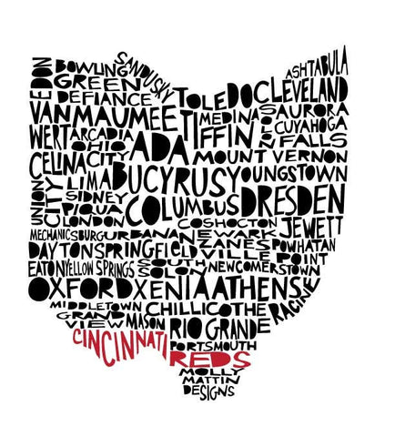 Cincinnati Reds - State of Ohio Cities Print