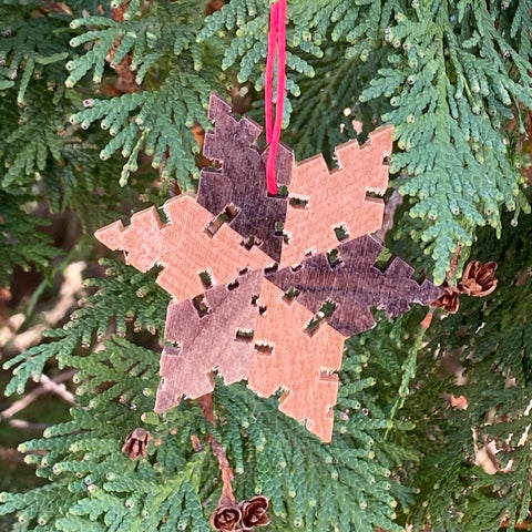 Snowflake Wood Ornament Ash and Walnut